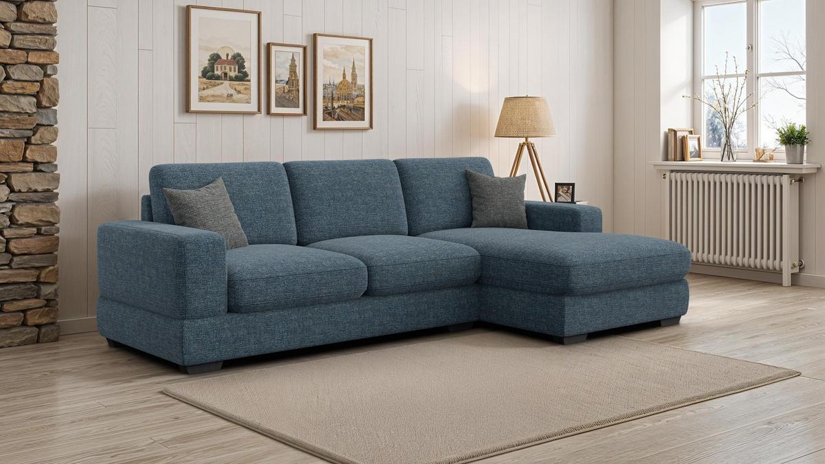 ECKSOFA OTTO 4-Sitzer, marineblau - Blau/Schwarz, Holz/Textil (279/159cm) - Wozimo