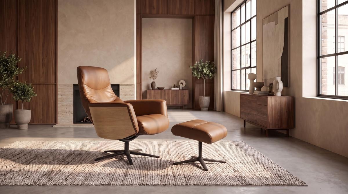 RELAXSESSEL VANITAS Braun Leder Relaxfunktion - Schwarz/Braun, Leder/Metall (75/108/86cm) - KAWOLA