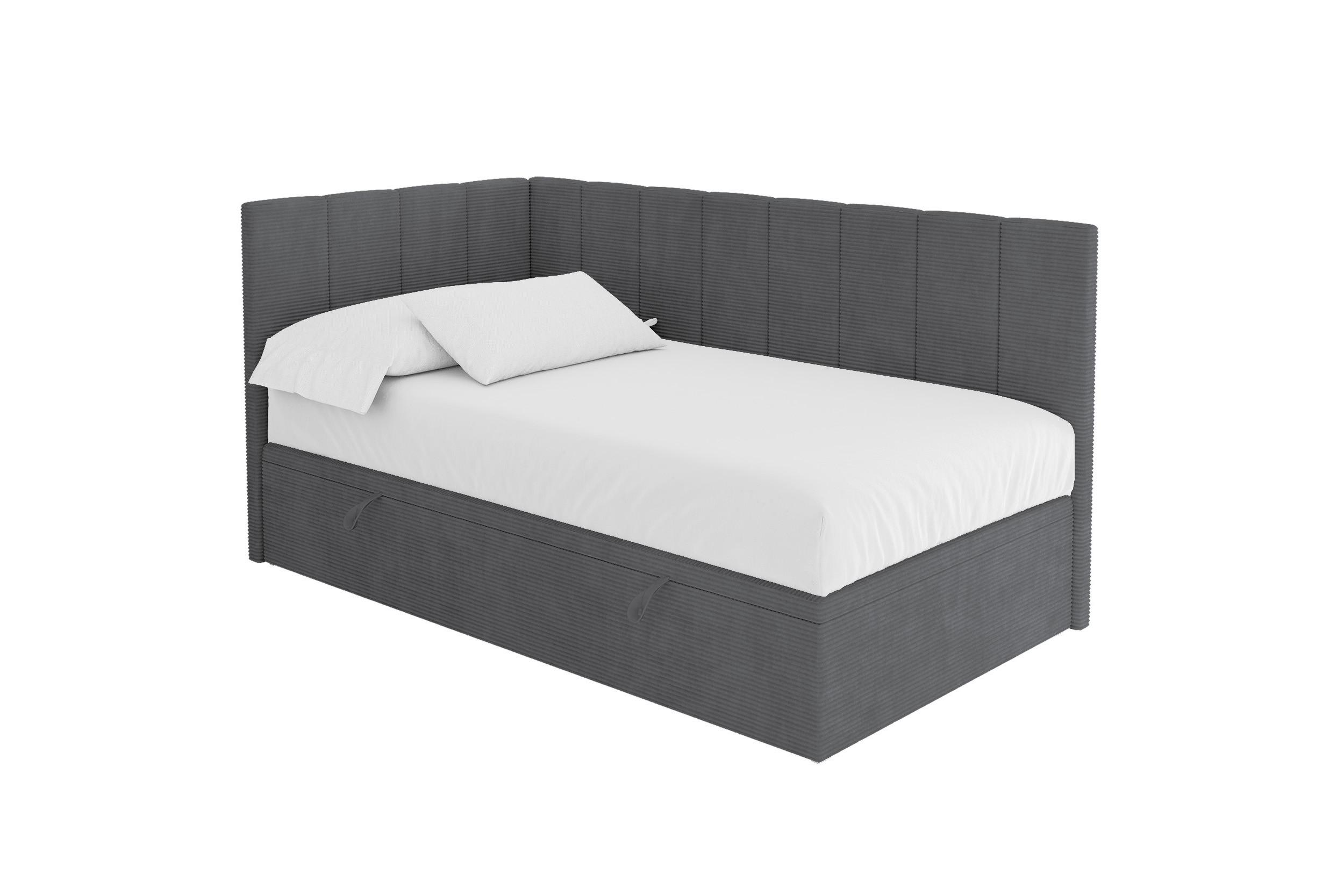 EINZELBETT Jugendbett mit Bettkasten Rechts, mit Matratze - LOVY 100x200 Dunkelgrau - Graphitfarben, Holzwerkstoff/Textil (100/200cm) - ALTDECOR