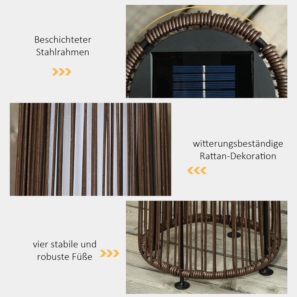 SOLARLAMPE, Rattan Solarleuchte Spritzwassergeschützt LED Gartenleuchte - Braun, Kunststoff (21.5/21.5/61cm) - Outsunny