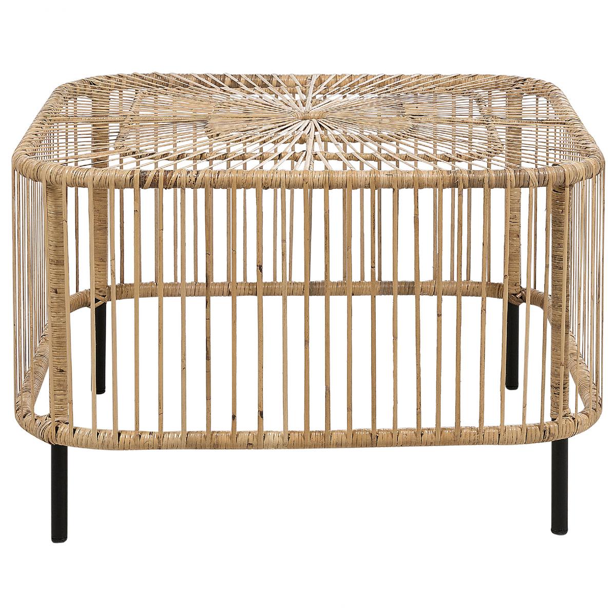 GARTEN-BEISTELLTISCH Rattan natürlich quadratisch 67/67 cm Cesenatico - Schwarz/Naturfarben, Naturmaterialien (67/67/45cm) - Beliani