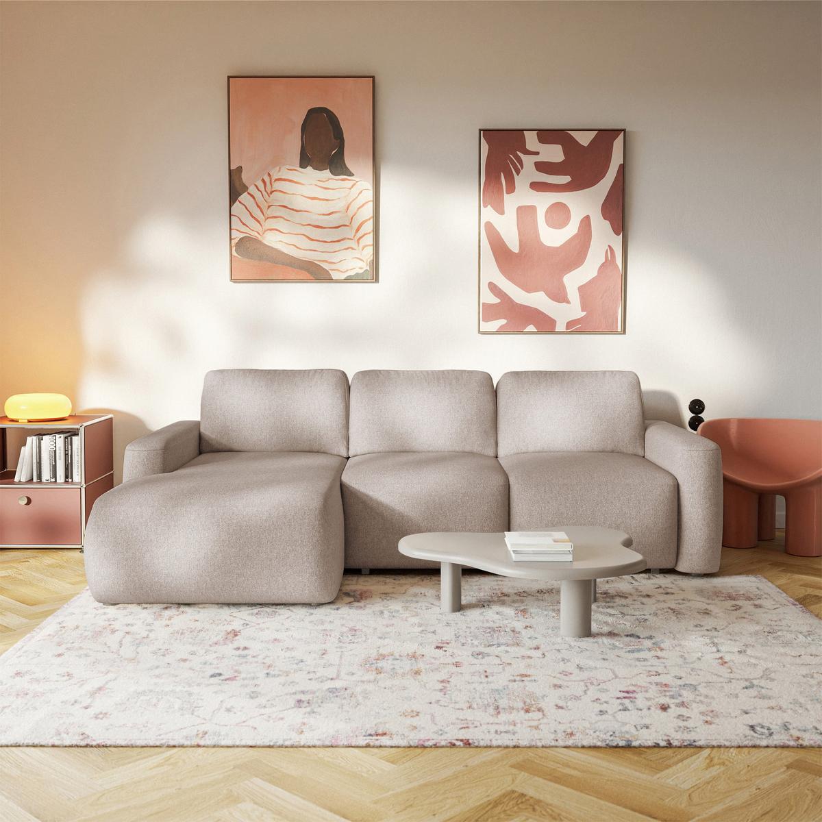ECKSOFA Carnos Mini Beige Chenille - Beige/Schwarz, Kunststoff/Textil (238/164cm) - Selsey