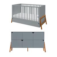 BABYZIMMER 2-teilig Grau - Grau, Holzwerkstoff (161/90/75cm) - Petits-meubles
