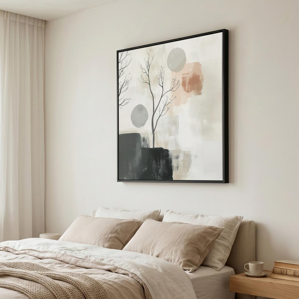 LEINWAND Bilder mit Rahmen - Wabi sabi - Beige - Pflanze - 90x90 - Sandfarben, Textil (90/90cm) - MuchoWow