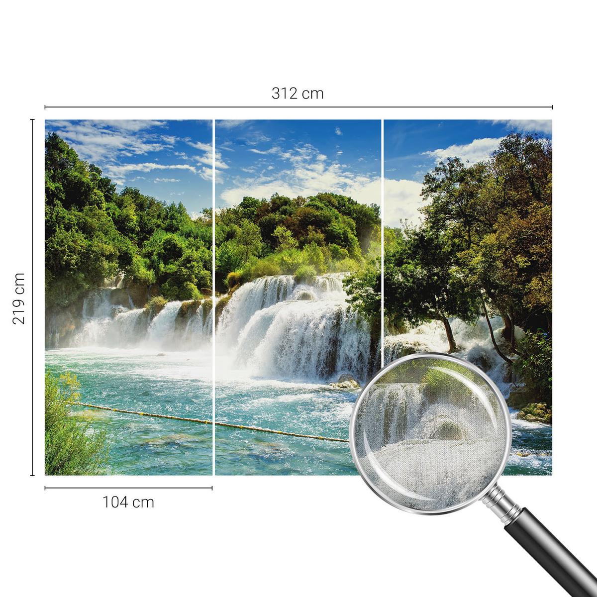 FOTOTAPETE 312x219 cm - Ein atemberaubender Wasserfall - Grün, Textil (312/219cm) - Wallfluent