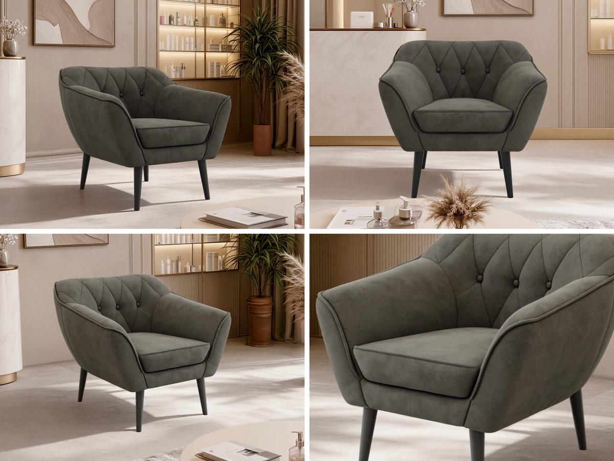 SESSEL PIRS - Dunkelgrau Velvet - Schwarze Beine - Dunkelgrau/Schwarz, Holzwerkstoff/Textil (80/75/74cm) - MKS