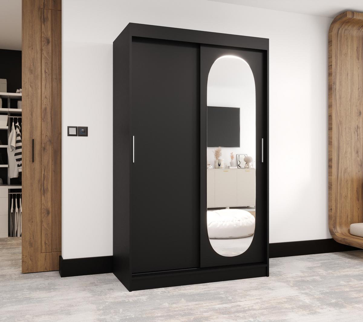 SCHIEBETÜRENSCHRANK mit Spiegel ROYAL 200/120/62 2-türig - Silberfarben/Schwarz, Holz (120/62/120cm) - MÖBEL KRYSPOL