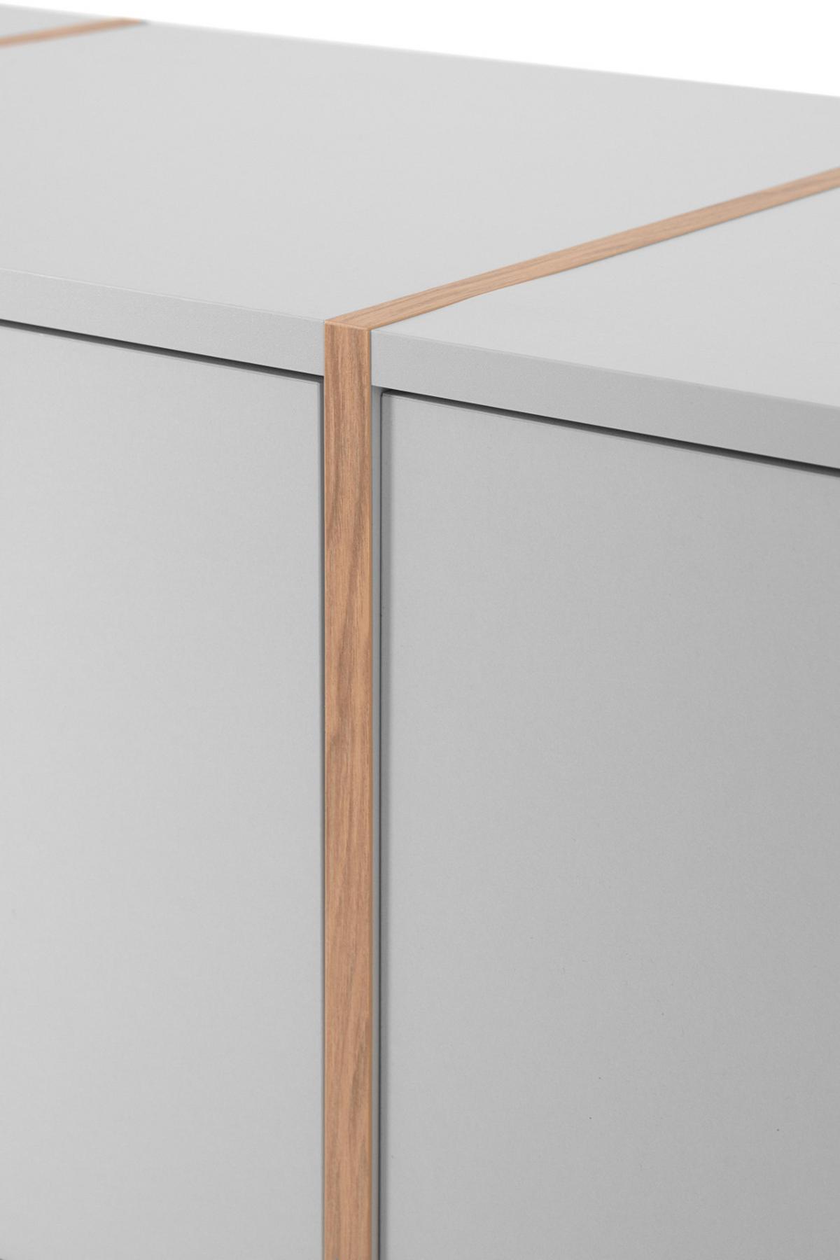 KOMMODE grau, Hickory Walnuss 125 cm, Sideboard mit viel Stauraum - Walnussfarben/Hellgrau, Holzwerkstoff (125/94/40cm) - Furn.Design