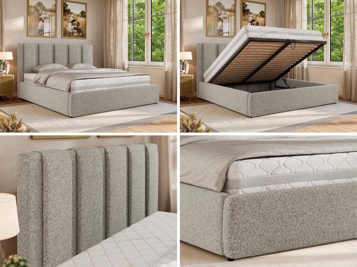 POLSTERBETT SAVINO CLASSIC 200/200 - Hellgrau Struktur - Multipocket-Matratze - Hellgrau, Textil (200/200cm) - MKS