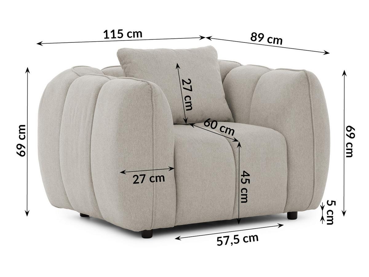 SESSEL Nubira in tief gesteppter Bubble-Optik aus weichem Taupe Strukturstoff im modernen Design - Taupe/Schwarz, Holz/Kunststoff (115/69/89cm) - S-Style Möbel