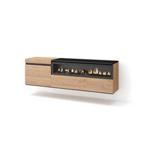 LOWBOARD mit Elektrokamin, Hängend, Eiche, Schwarz, 150/35/45cm - Naturfarben, Holzwerkstoff (150/45/35cm) - Skraut Home