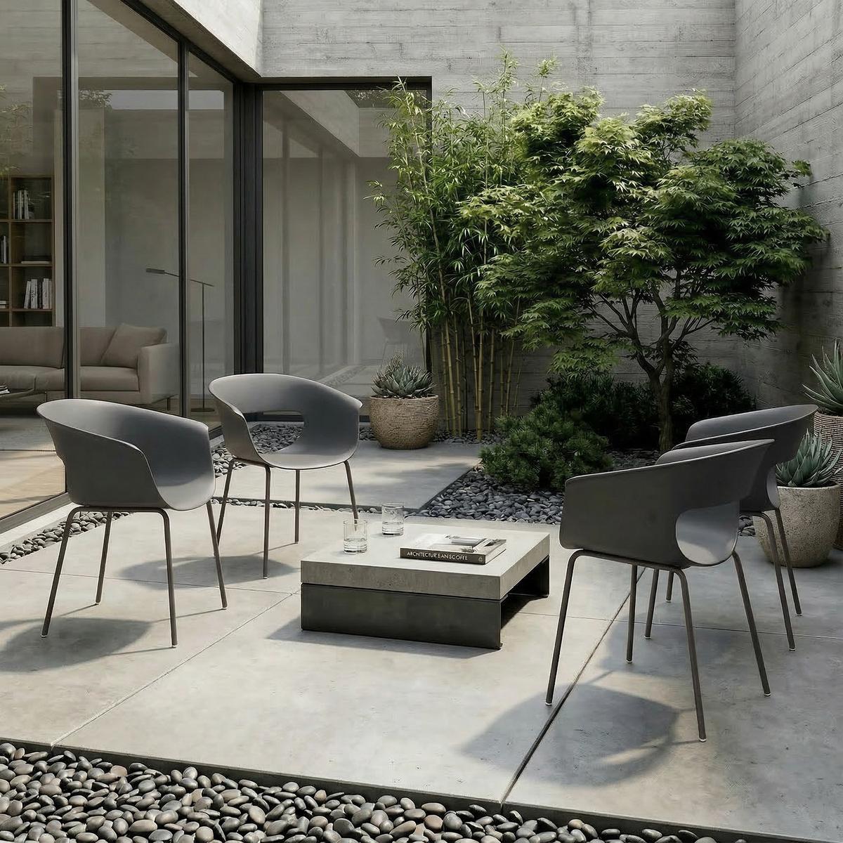 GARTENSTÜHLE-SET 4-TLG. aus Metall Kunststoff Dunkelgrau - Dunkelgrau, Kunststoff/Metall (51/74/61cm) - Outsunny