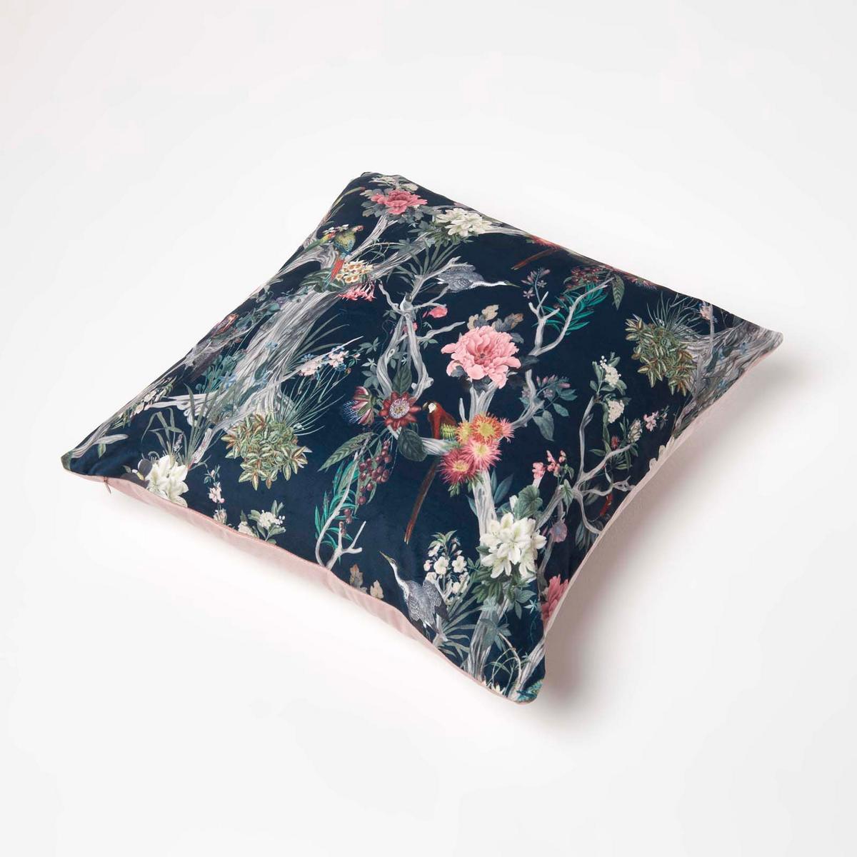 KISSENHÜLLE Samt 46/46 cm – Papageien-Garten - Multicolor, Textil (46/46cm) - Homescapes