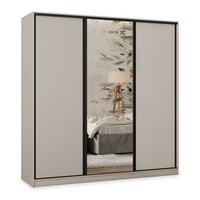 SCHWEBETÜRENSCHRANK TARI 180/205/58 cm 3-türig mit Spiegel und Schubladen Kaschmir - Kaschmir/Schwarz, Holzwerkstoff (180/205/58cm) - MASSENO