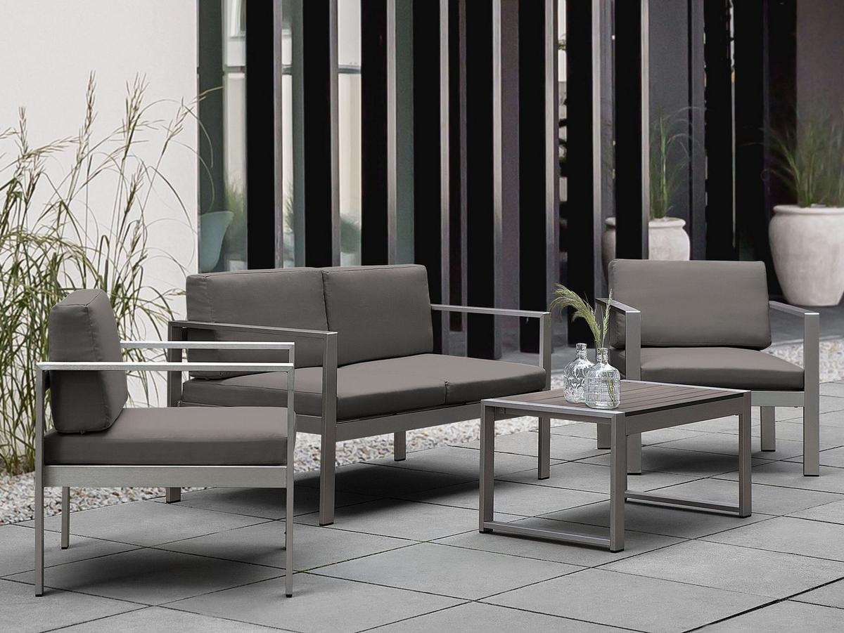 GARTENSOFA Aluminium 2-Sitzer Auflagen dunkelgrau Salerno - Dunkelgrau, Metall (142/80/70cm) - Beliani
