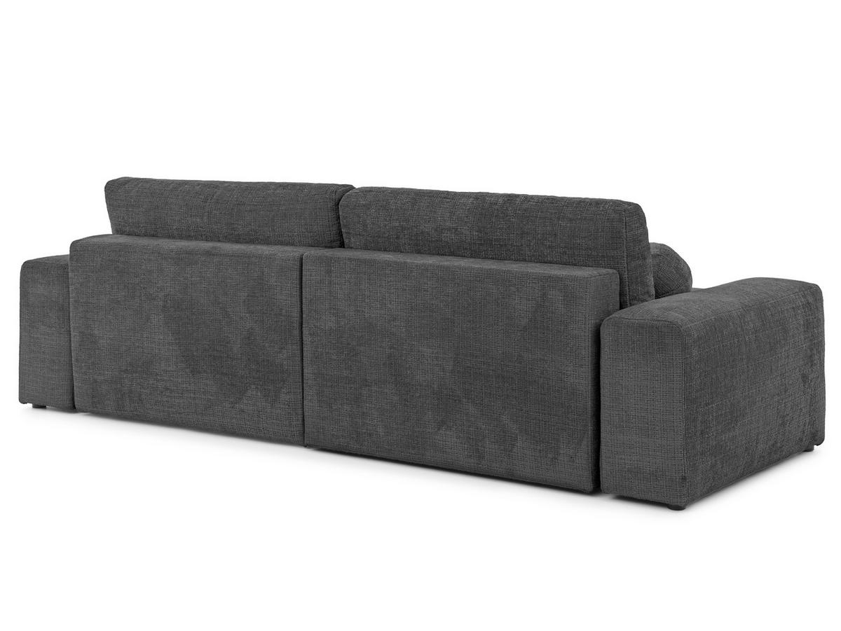 ECKSOFA Puffy mit Schlaffunktion und Bettkasten - besonders weich und puffig aus Grau Chenille-Stoff - Ottomane links - Schwarz/Grau, Holz/Kunststoff (138/266cm) - S-Style Möbel