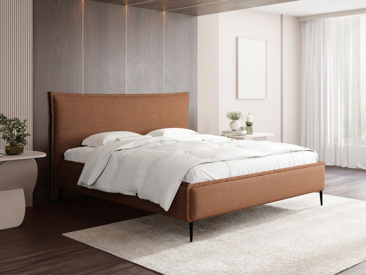 POLSTERBETT Pillow Rise mit Bettkasten, Lattenrost & hohen Metallfüßen in Orange Chenille 200x200 cm - Birkefarben/Schwarz, Holz/Holzwerkstoff (200/200cm) - WFL GROUP