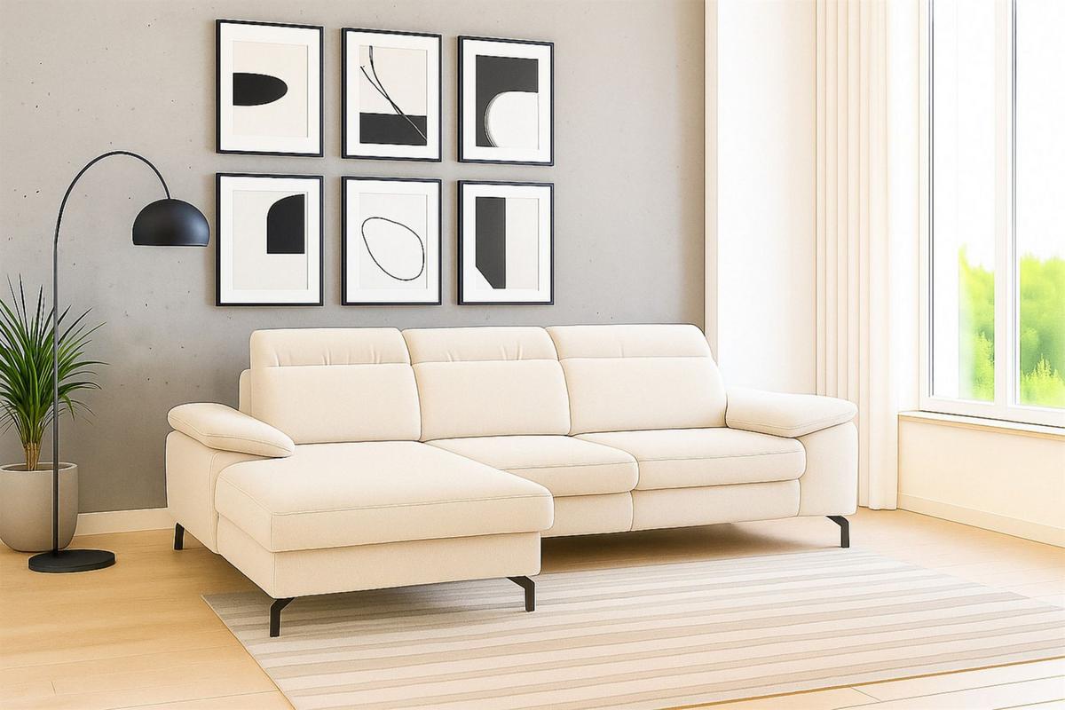 ECKSOFA Margit Mit Schlaffunktion - Creme, Holzwerkstoff/Textil (276/184cm) - Fun Möbel
