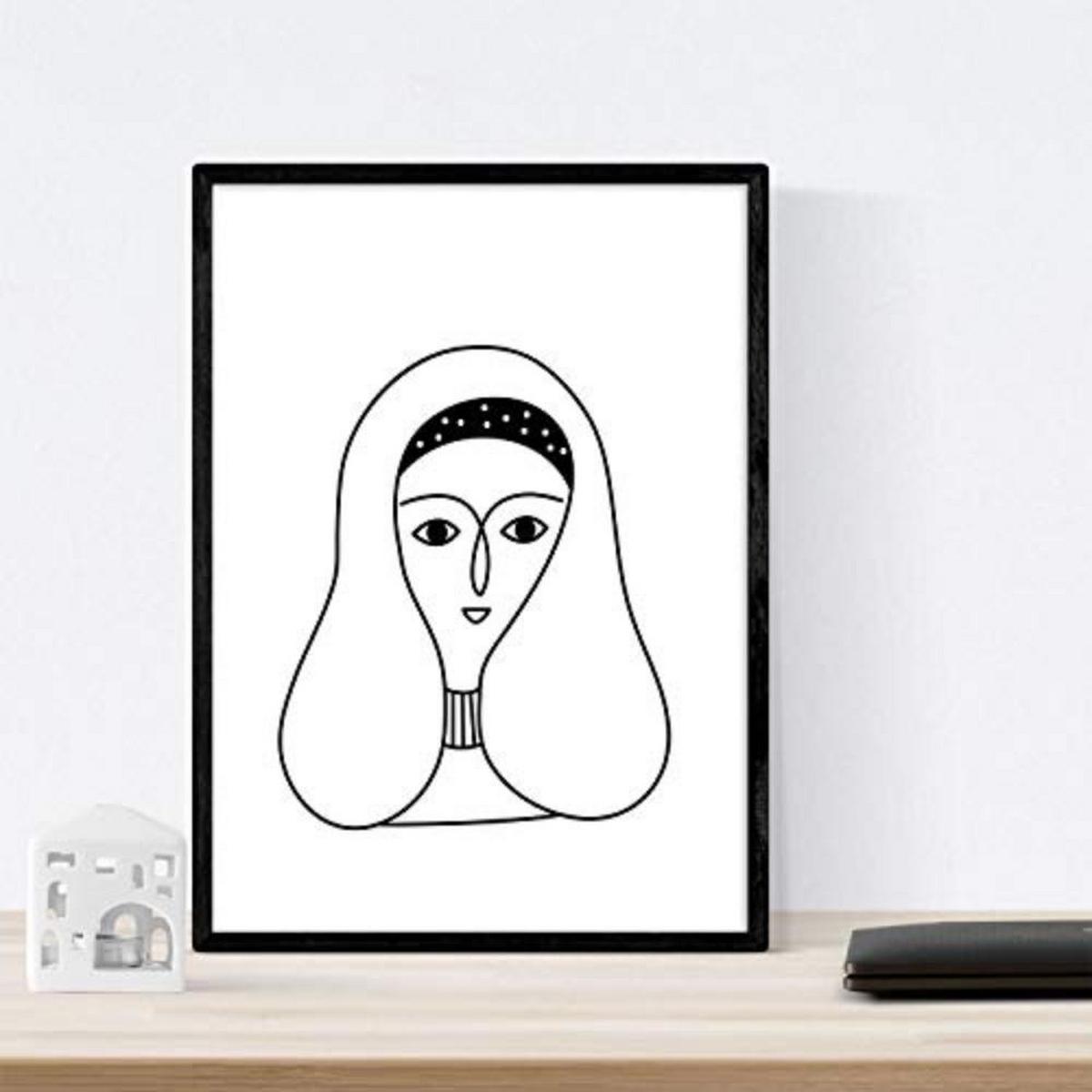 POSTER Set mit 4 „Vier Frauen in Weiß“ Zeichnungen A3 Rahmenlos - Klar, Papier (29.7/3cm) - Nacnic