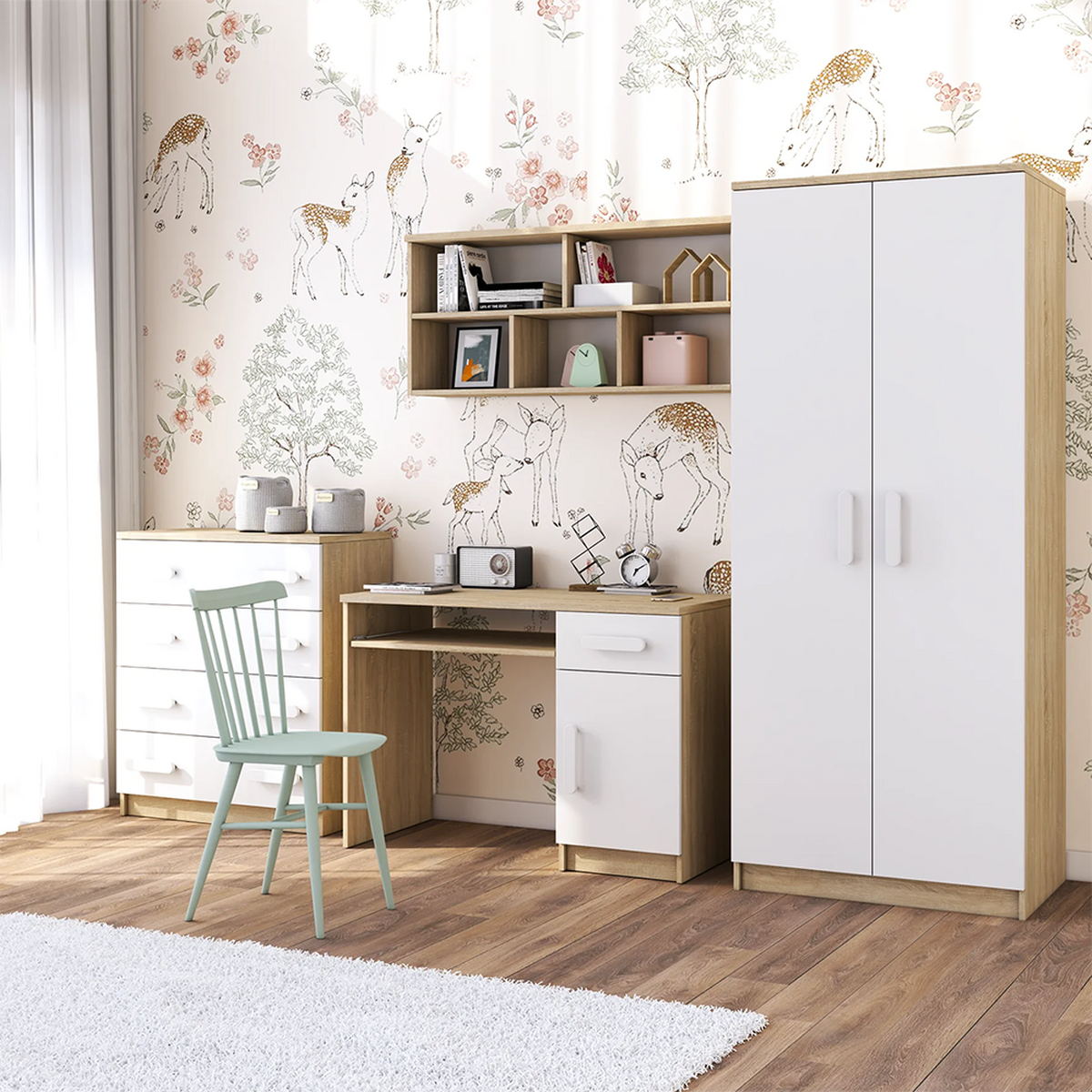 DREHTÜRENSCHRANK 80/192/50 cm 2-türig Jonas III 06 Sonoma Eiche/Weiß + sonomaeichefarbene Griffe - Weiß/Sonoma Eiche, Holz/Holzwerkstoff (80/192/50cm) - imoebel24