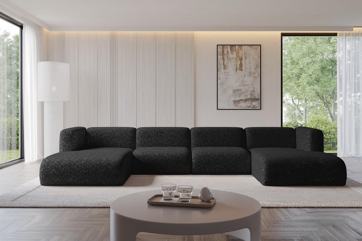 WOHNLANDSCHAFT MIRA-U2 408x179x70 Schwarz Velours - Schwarz, Holzwerkstoff/Kunststoff (408/70/179cm) - ALTDECOR