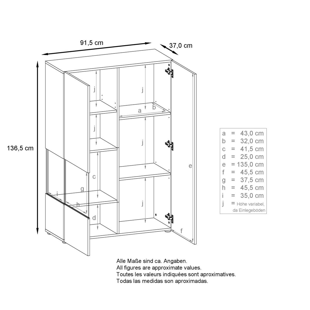 VITRINE Morena Einsatz in Eiche Nordic - Silbereichenfarben, Holzwerkstoff (91.5/136.5/37cm) - Vladon