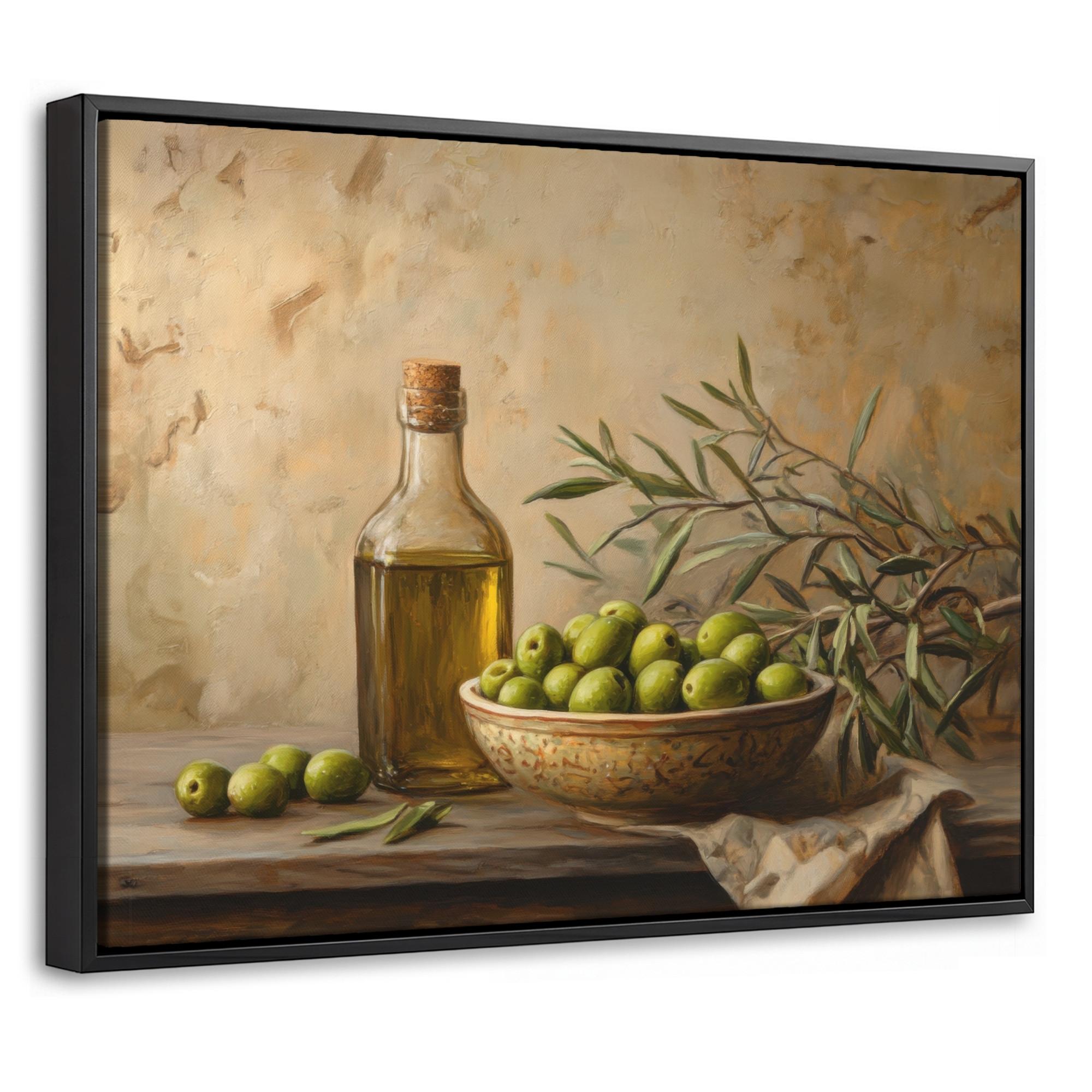 LEINWAND Bilder mit Rahmen - Oliven - Stilleben - Vintage - 40x30 - Olivgrün, Textil (40/30cm) - MuchoWow
