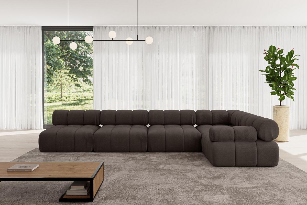 ECKSOFA modulares Sofa Mende-L3 - 380x190x70 cm Braun Velours - Braun, Holzwerkstoff/Textil (380/190cm) - ALTDECOR