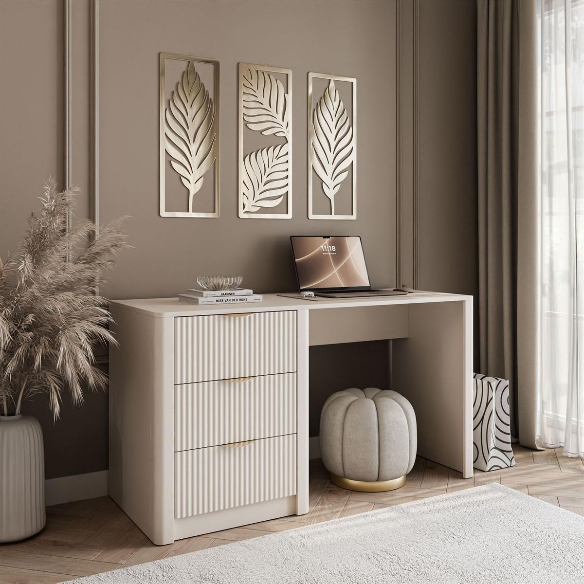 SCHREIBTISCH SCARLETT mit geriffelten Schubladen - Beige, Holzwerkstoff (55/140/76cm) - Lookway