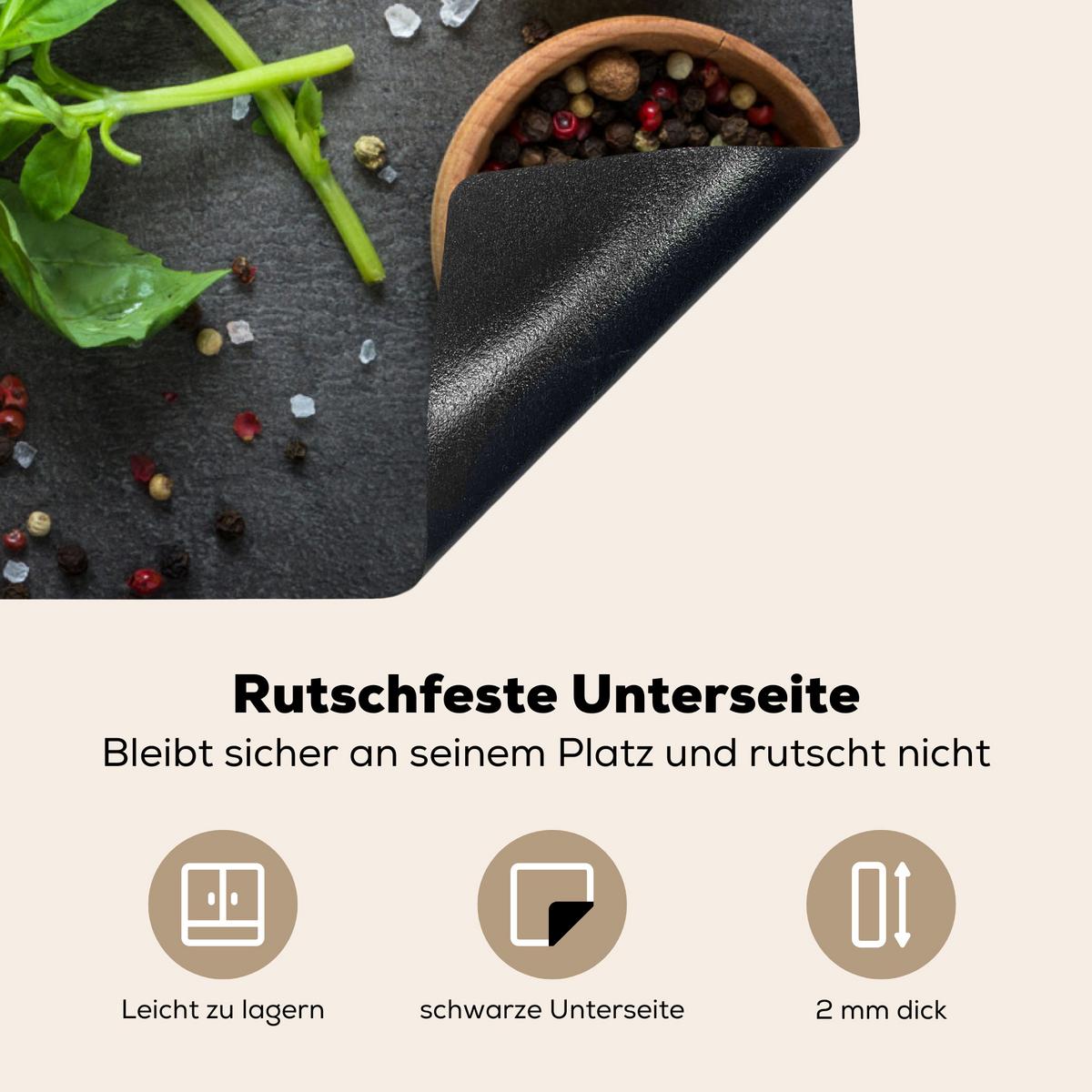 HERDABDECKPLATTE Limette - Kräuter - Gewürze - Grün - Grau - Beton Induktionsmatte 77x59 cm - Grün, Kunststoff (77/59/0.2cm) - MuchoWow