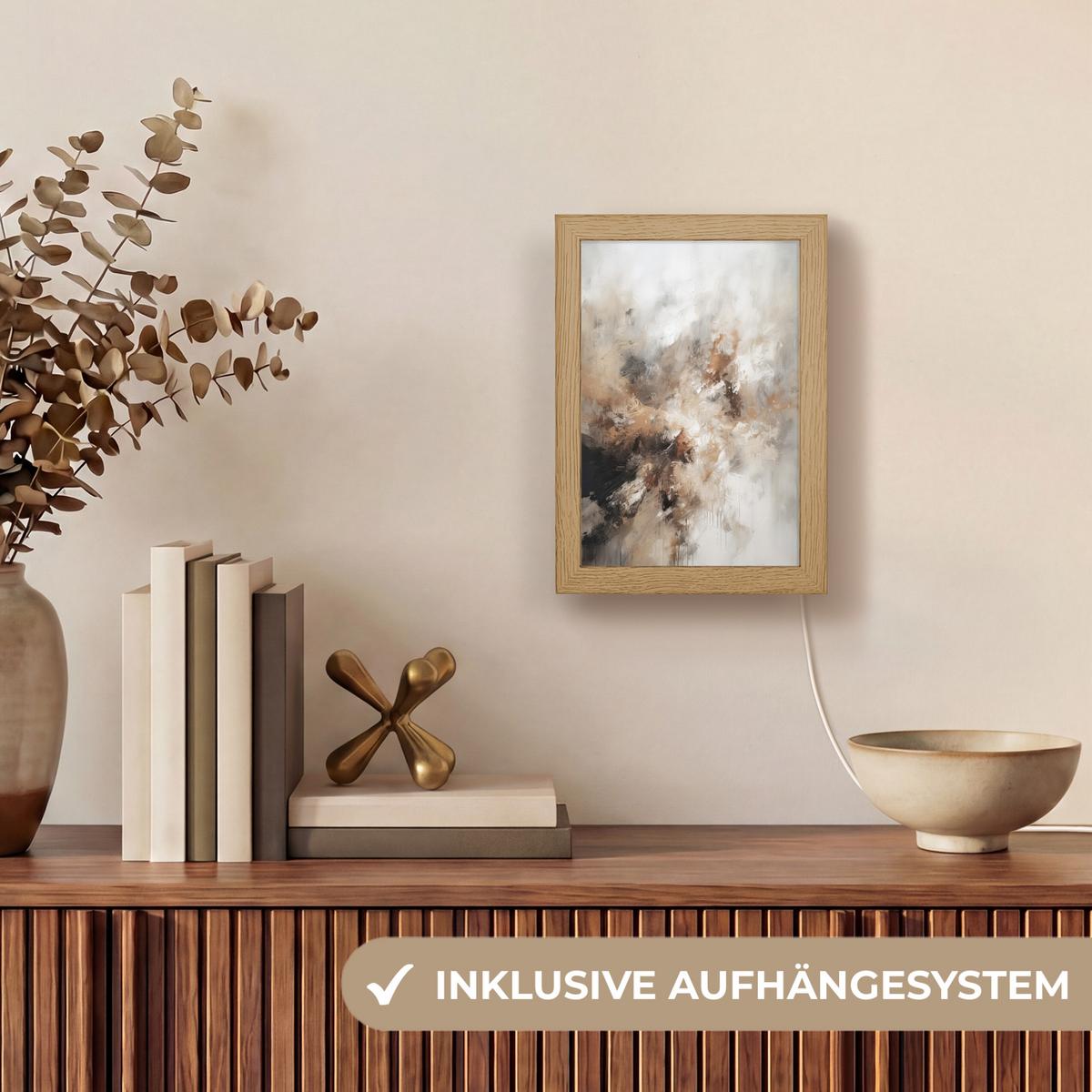 TISCHLEUCHTE Farbe - Abstrakt - Beige - Kunst 15x20 cm - Apfelbaumfarben, Holzwerkstoff (8/15/20cm) - OnlyWow