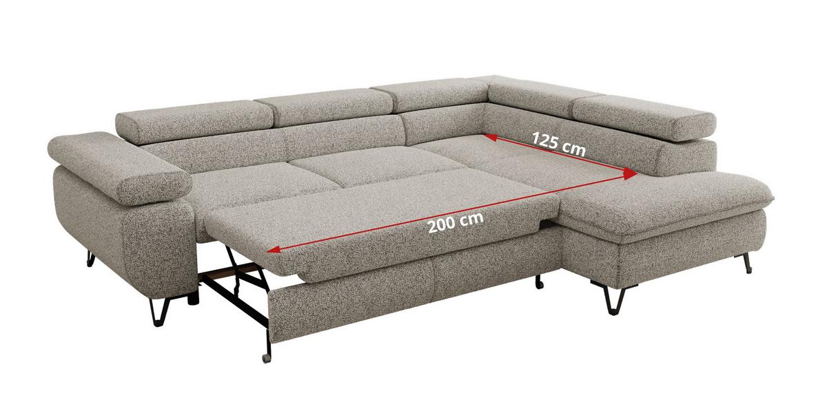 ECKSOFA PABLO L Hellgrau Struktur - Rechts Seite - Hellgrau/Schwarz, Textil/Metall (273/208cm) - MKS