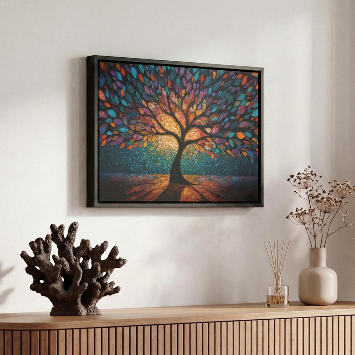 LEINWAND Bilder mit Rahmen - Mosaik - Bunt - Baum - Äste - 30x20 - Multicolor, Textil (30/20cm) - MuchoWow