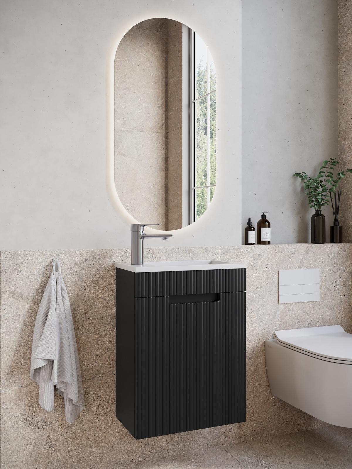 GÄSTE-WC-MÖBELSET Thermis 2 Teile Schwarz Matt - 40 x 22 x 53 cm - Schwarz/Weiß, Holz (40/53/22cm) - Badplaats