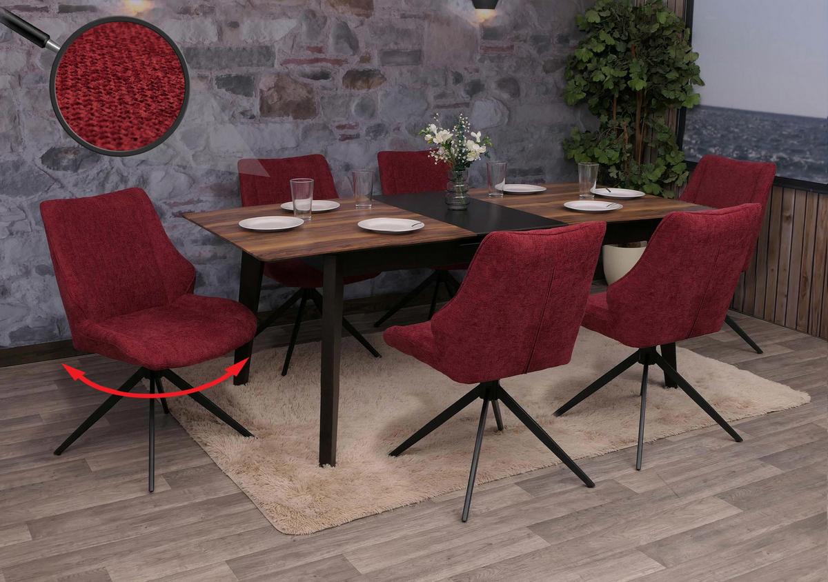 ESSZIMMERSTUHL Schwarz, Bordeaux 6er-Set - Bordeaux/Schwarz, Textil (55/88/62cm) - MCW