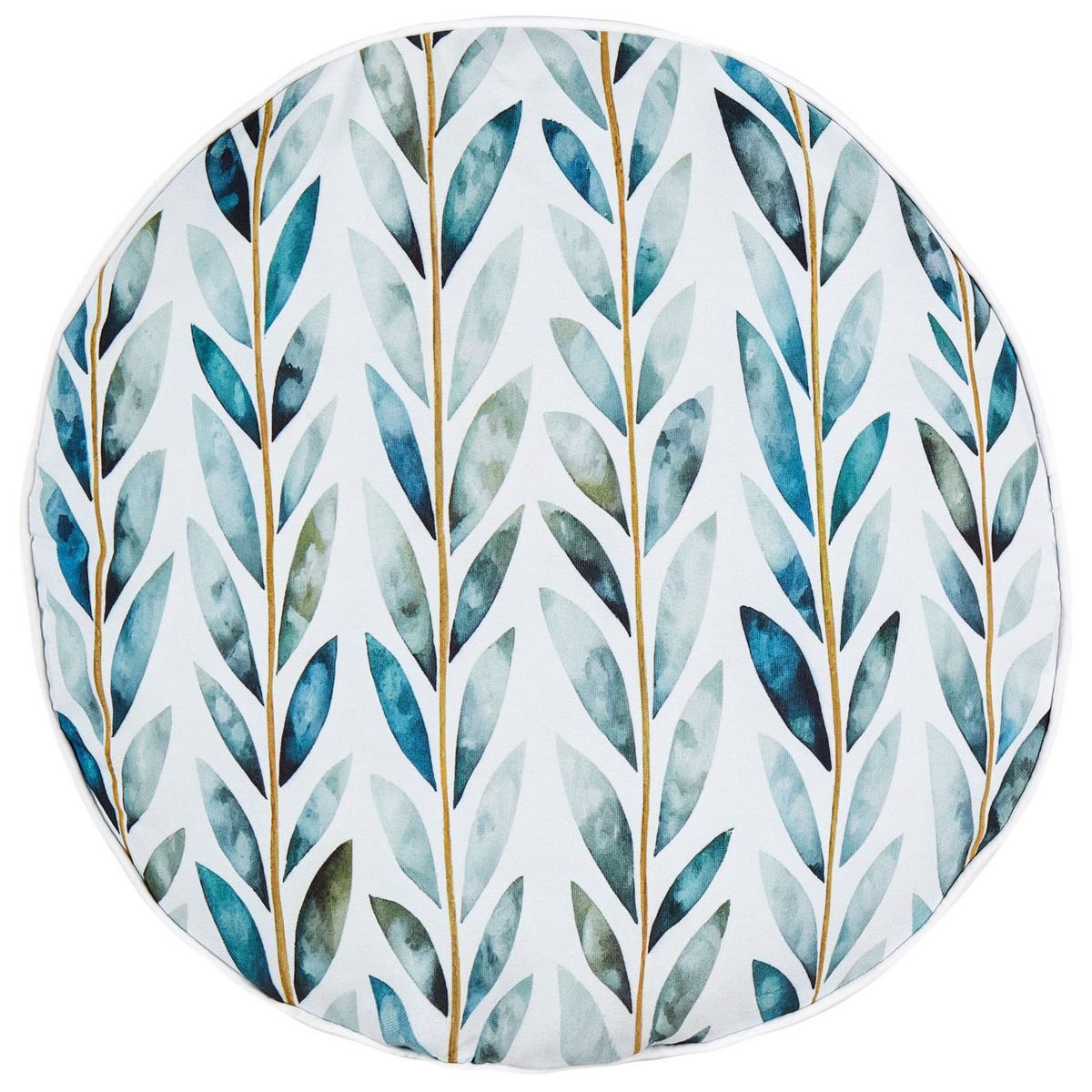 GARTENKISSEN 2er-Set Blattmotiv weiß/grün 40 cm Loano - Weiß, Textil (40/40cm) - Beliani