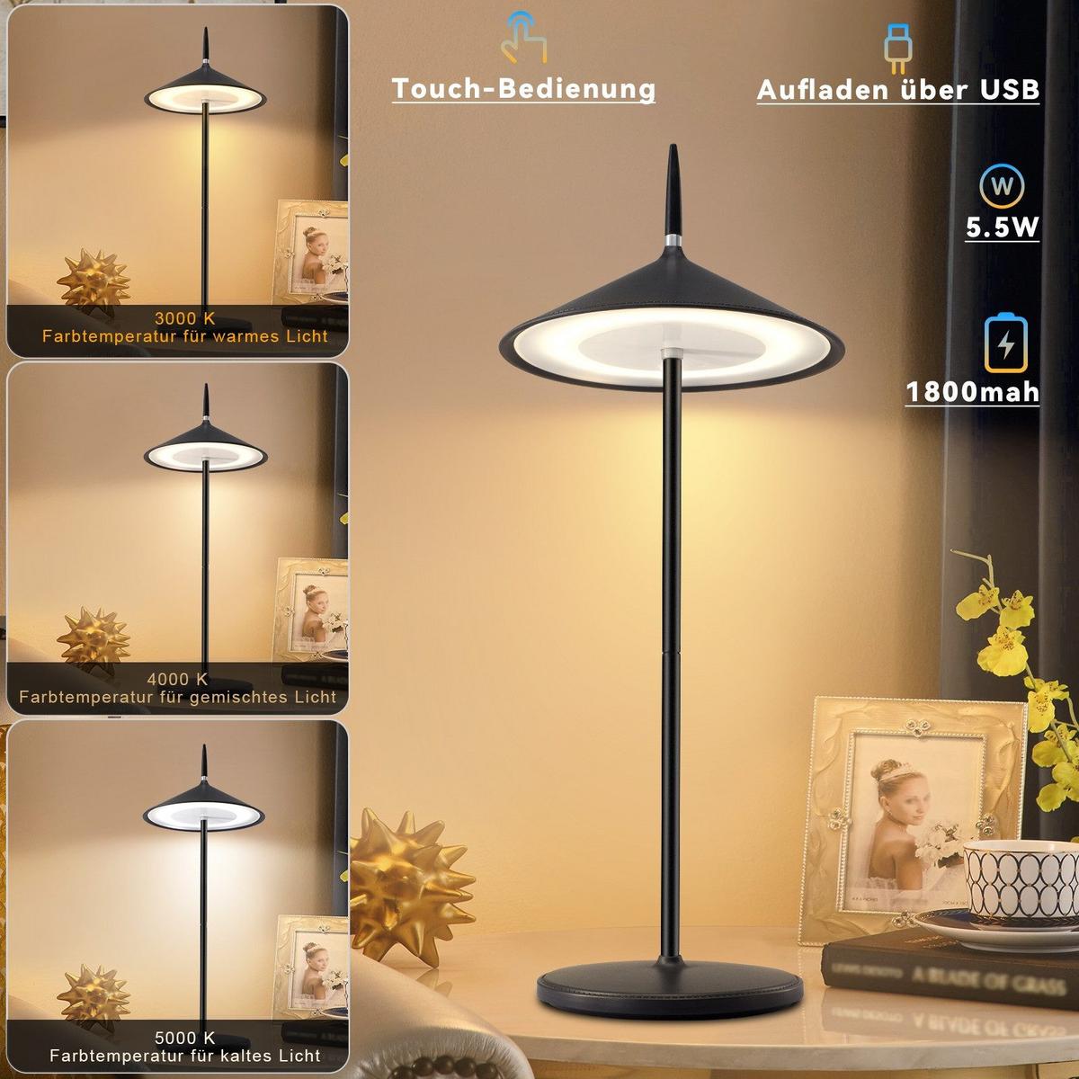 TISCHLEUCHTE Glanzhold 15.4/11.5/37.6 cm - Schwarz, Metall (15.4/11.5/37.6cm) - ZMH