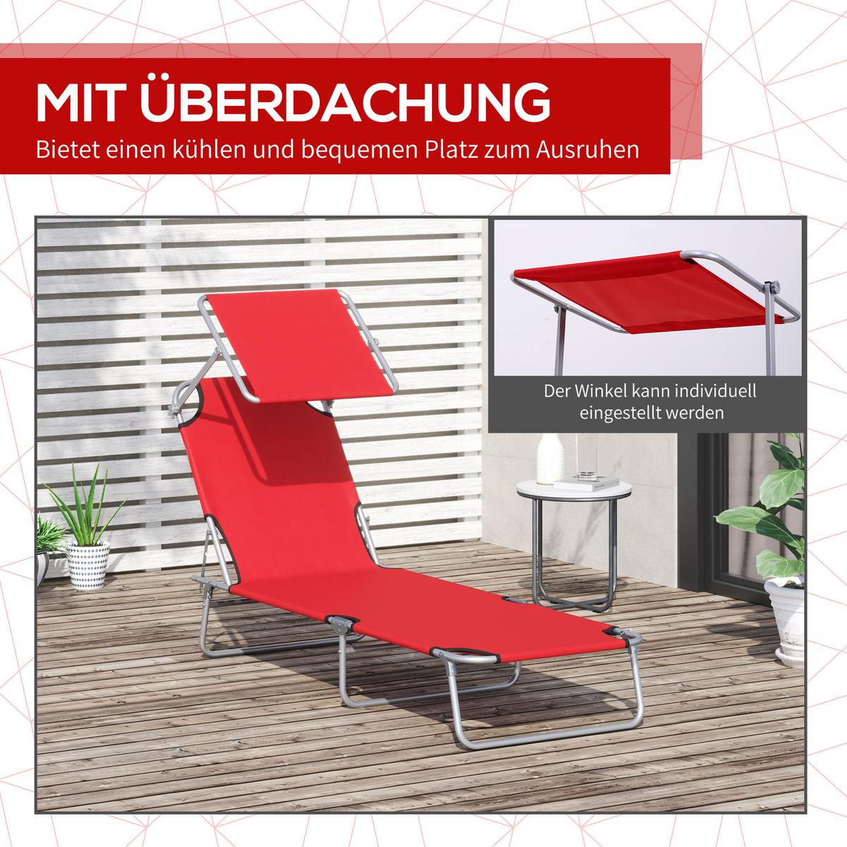SONNENLIEGE mit Sonnenschutz, Rot - Rot, Metall (58/36/187cm) - Outsunny