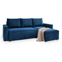 ECKSOFA SILES Blau Velours-Stoff mit Schlaffunktion - Blau/Grau, Holz/Kunststoff (230/140cm) - MASSENO