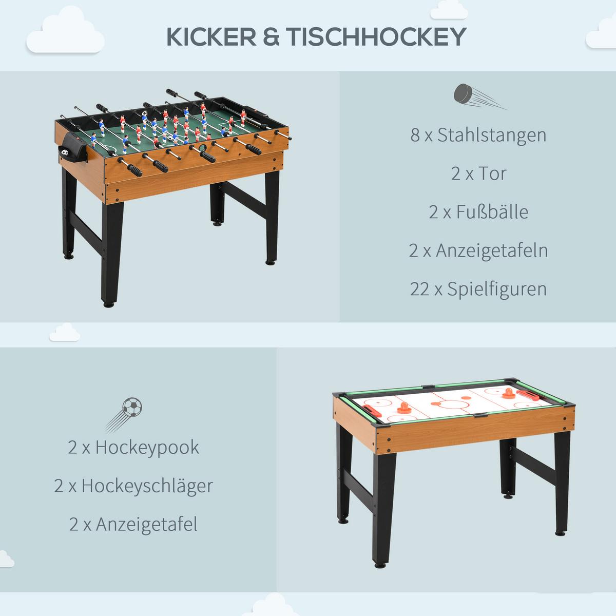 MULTIGAME Spieletisch 4 in 1 , Partyspieltisch mit Tischtennis Stahl - Naturfarben, Holzwerkstoff