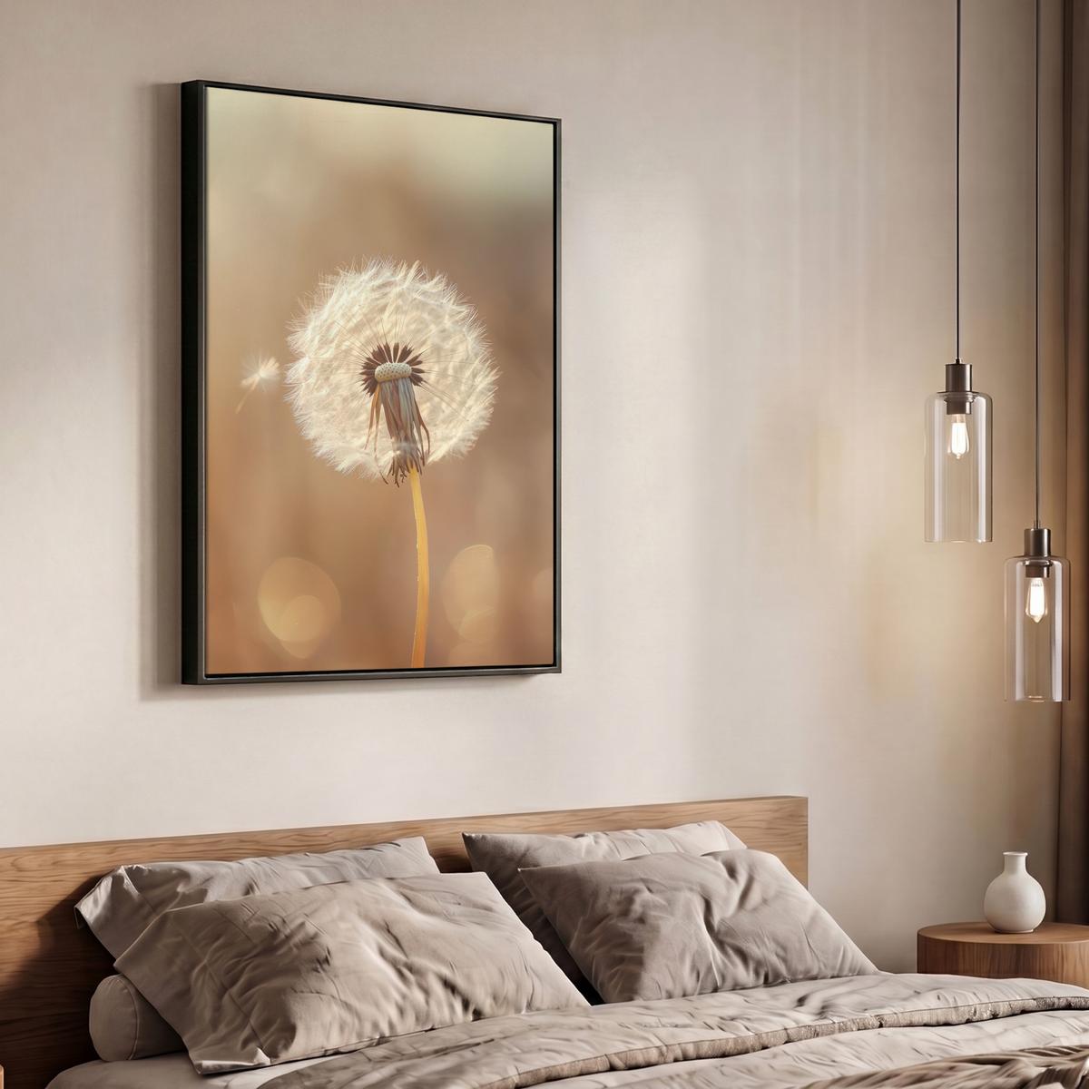 LEINWAND Bilder mit Rahmen - Löwenzahn - Beige - Natur - Blume - 70x100 - Hellbraun, Textil (70/100cm) - MuchoWow