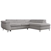 ECKSOFA PEDRO L Hellgrau Plüsch - Rechts Seite - Hellgrau/Schwarz, Textil/Metall (273/208cm) - MKS