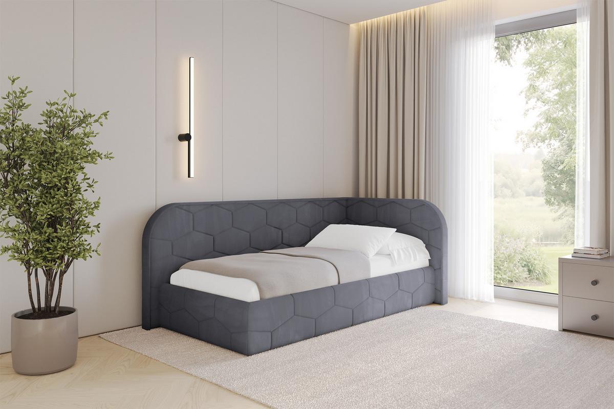 EINZELLBETT Jugendbett mit Bettkasten und Matratze H3/H4, Links - JAXY 80x200 Dunkelgrau - Dunkelgrau, Holzwerkstoff/Textil (80/200cm) - ALTDECOR
