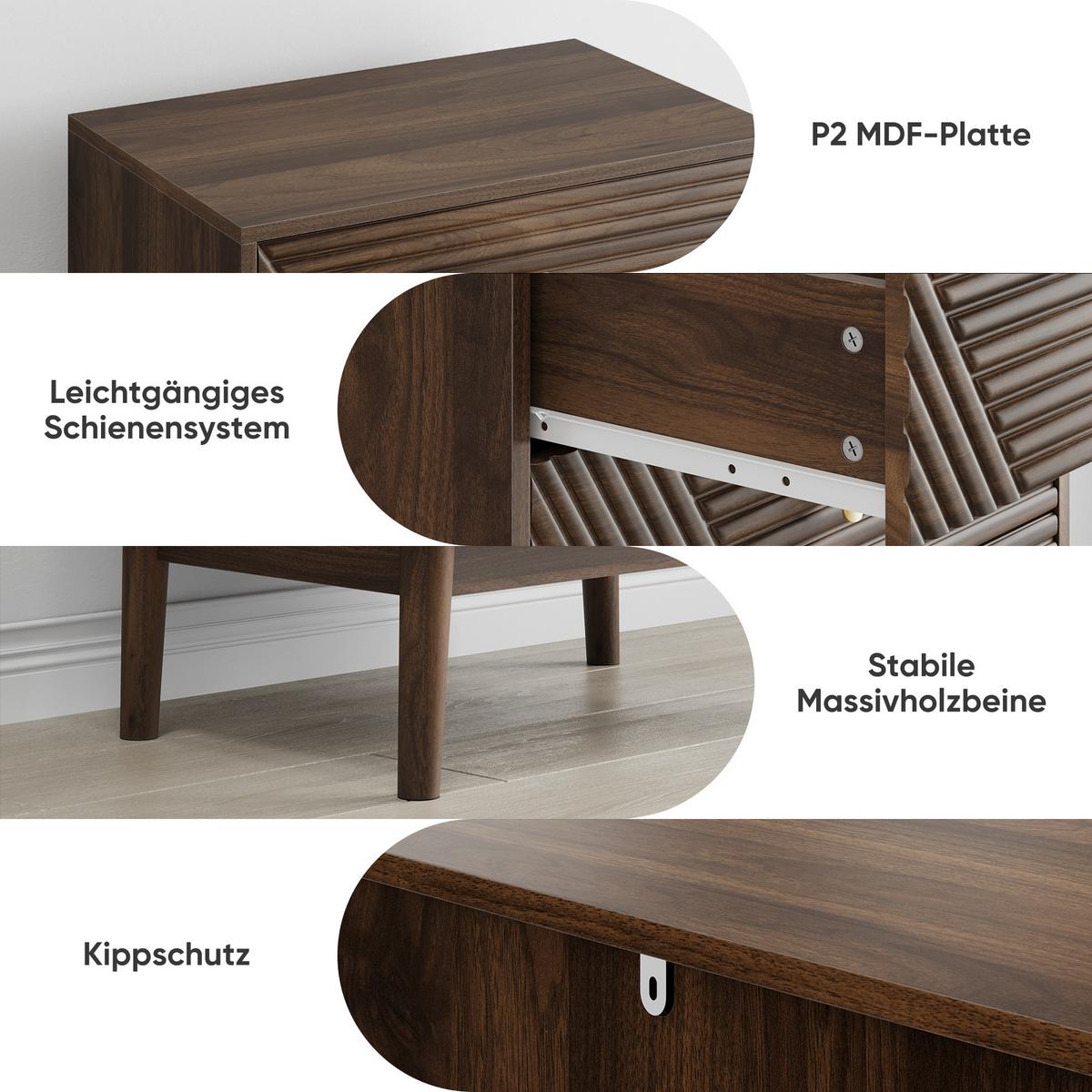 SIDEBOARD 60 cm Walnuss – Schubladenschrank mit 4 Schubladen & Massivholzbeinen Modern - Walnussfarben/Braun, Holzwerkstoff (60/90/40cm) - Urban Meuble