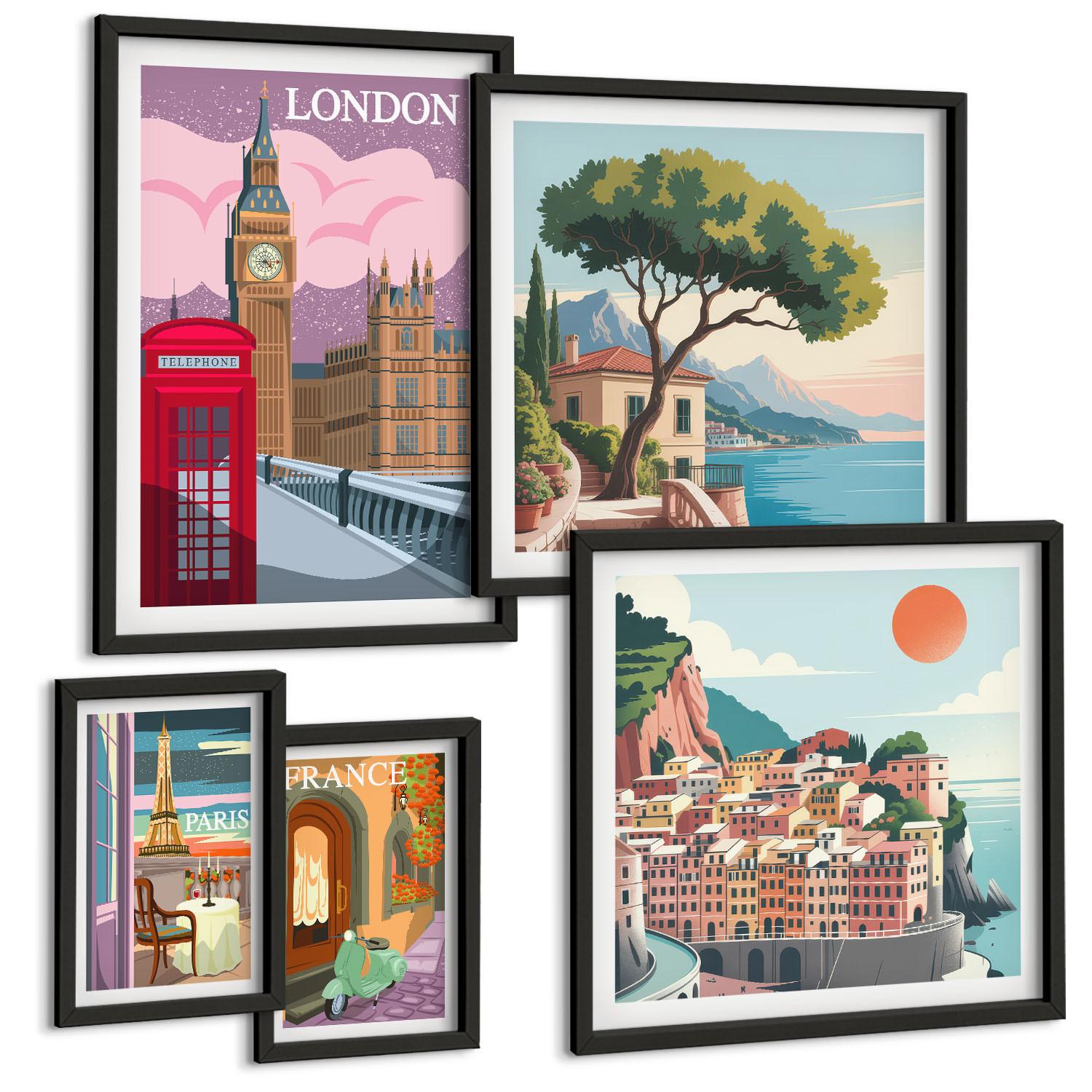 BILDER SET 5er Set - 50x50 cm & 20x30 cm & 40x60 cm Schwarzer Rahmen - Obstposter Zitronen Orangen - Schwarz, Kunststoff (40/60cm) - TULUP