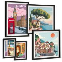 BILDER SET 5er Set - 50x50 cm & 20x30 cm & 40x60 cm Schwarzer Rahmen - Obstposter Zitronen Orangen - Schwarz, Kunststoff (40/60cm) - TULUP