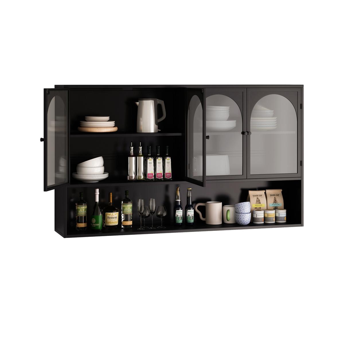 WANDSCHRANK 120cm Metall 4 Türen Graues Glas - Schwarz, Metall (120/70/23cm) - Urban Meuble