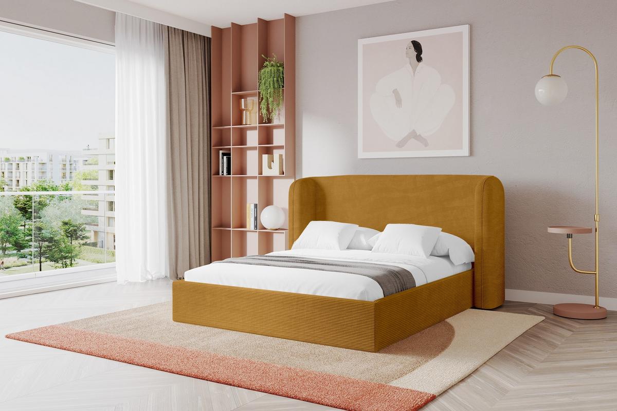 POLSTERBETT mit Bettkasten und Lattenrost, Boxbett ohne Matratze - ESTI 140x200 Senfgelb - Currygelb, Holzwerkstoff/Textil (140/200cm) - ALTDECOR