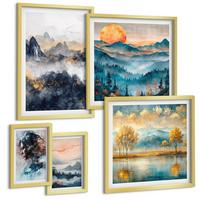 BILDER SET 5er Set - 50x50 cm & 20x30 cm & 40x60 cm Goldrahmen - Tropische Pflanzen, Vögel, Natur - Goldfarben, Kunststoff (40/60cm) - TULUP