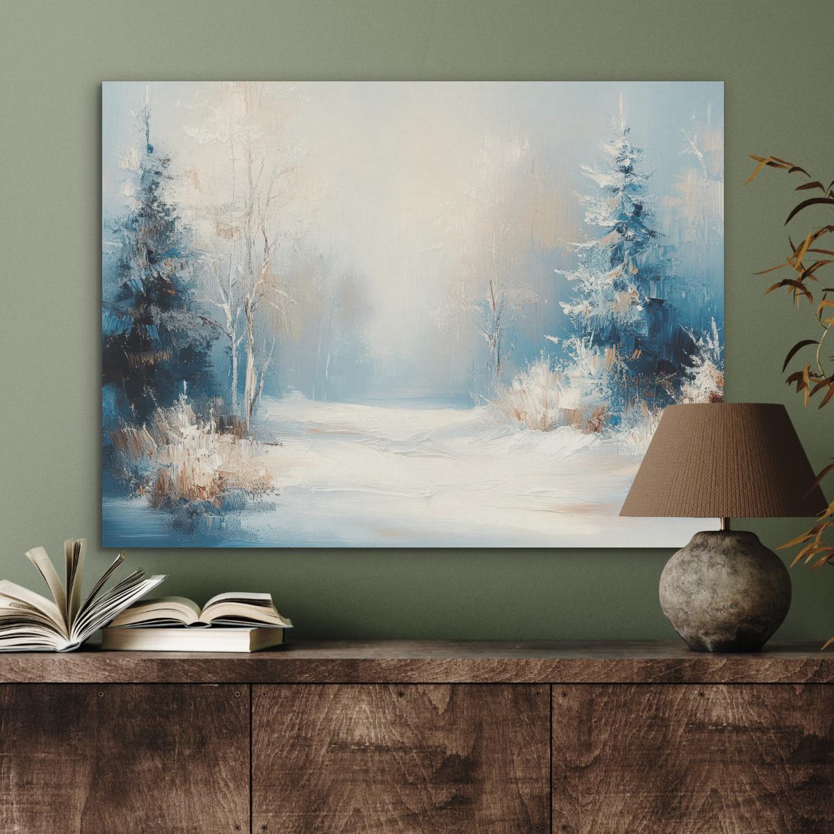 AKUSTIKBILD Wald - Winter - Natur - Abstrakt - Schnee Gemälde 80x60 cm - Weiß, Kunststoff (80/60/0.9cm) - MuchoWow